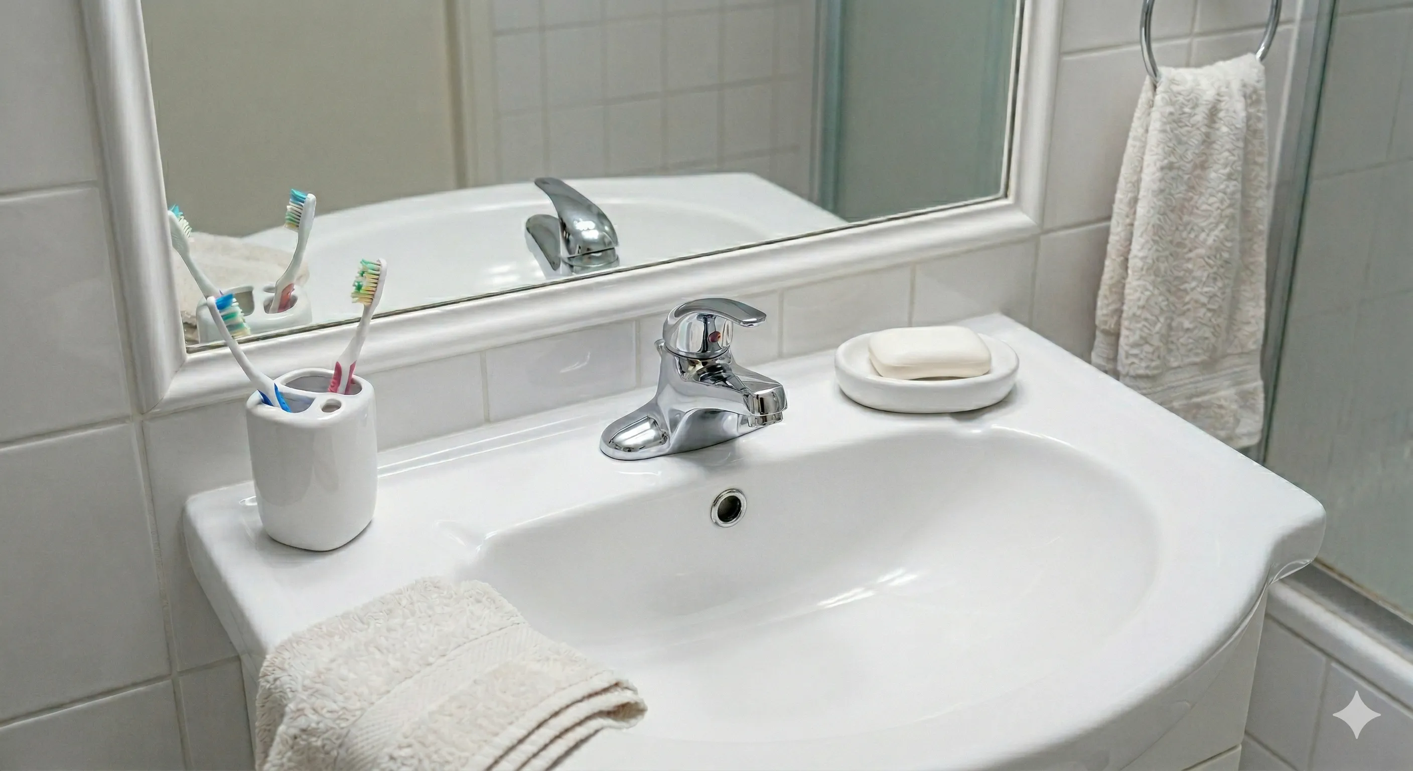Sanitized and polished bathroom sink